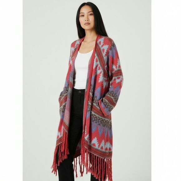 Tasha Polizzi Aztec Fringe Large Cardigan Sweater - Picture 1 of 11